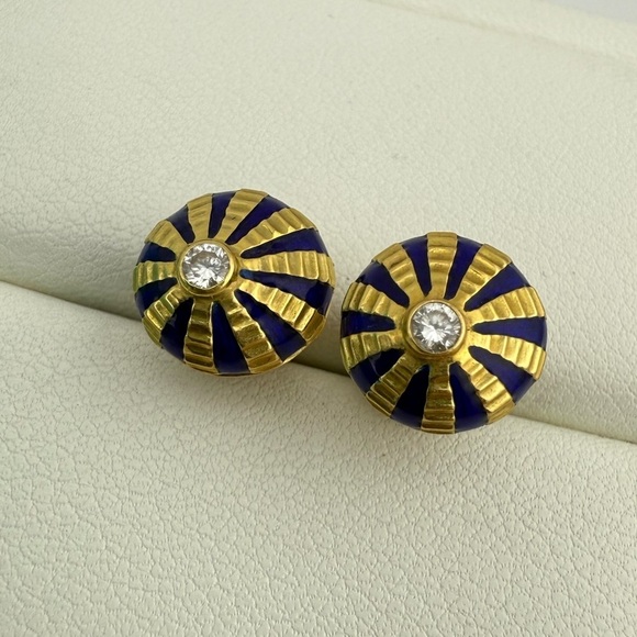 Tiffany & Co. Jewelry - Vintage Tiffany & Co. Taj Mahal Blue Enamel Stud Dome Earrings 18k